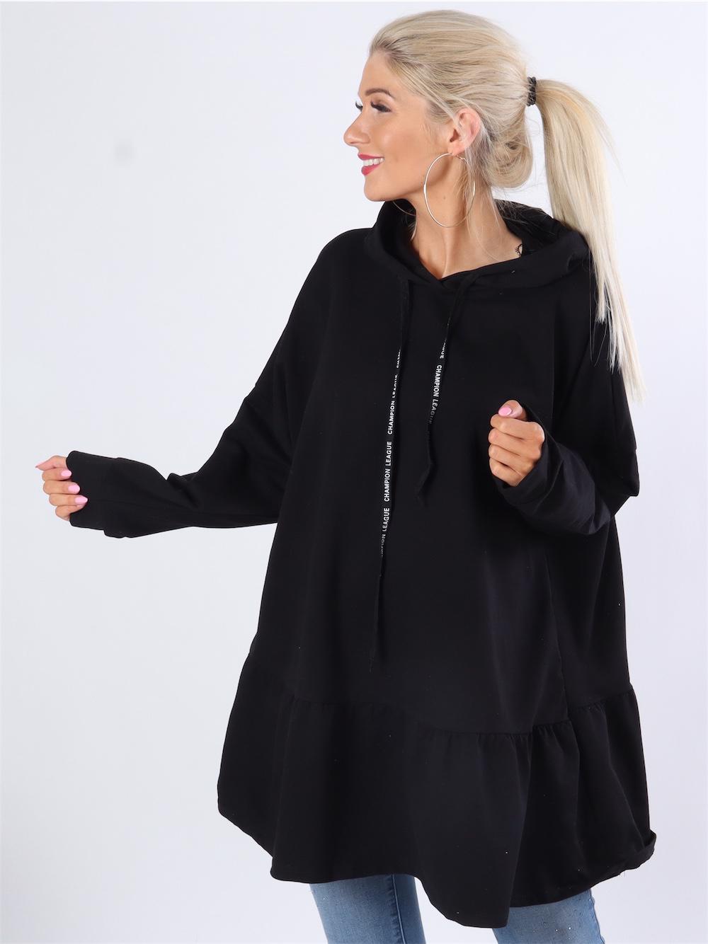 Muna - Armygrøn løs hættetrøje med peplum